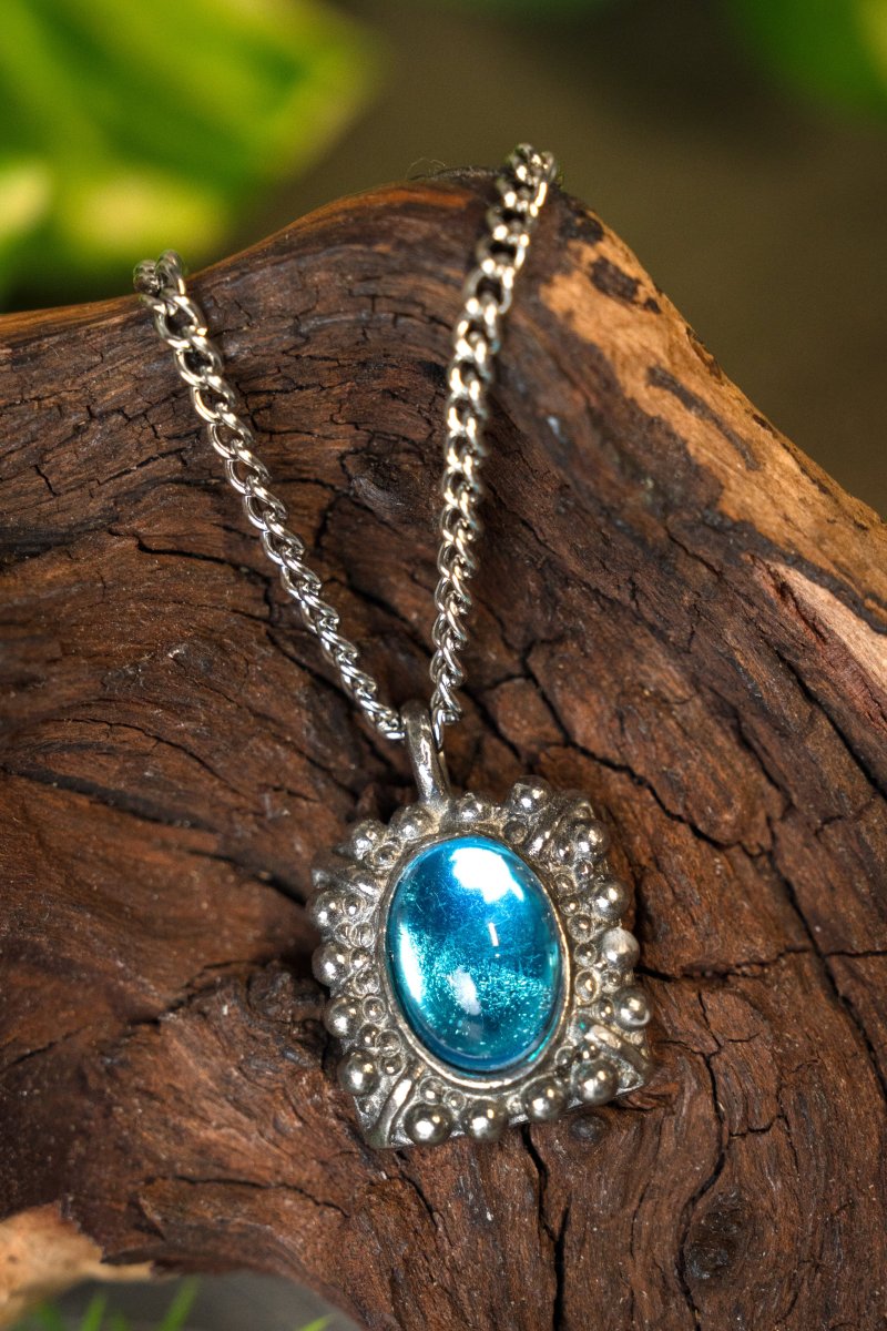 Tudorketting Elizabeth I, blauwe edelsteen, verzilverd brons