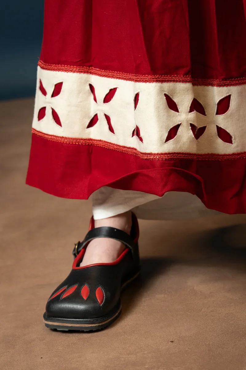 Landsknecht Kampfrau-jurk Hannah, kirtle, wol, rood-wit - Image 5