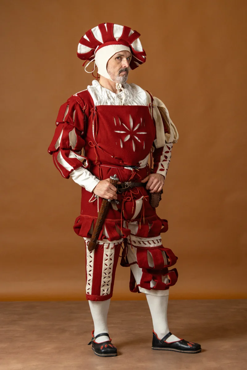 Broek Landsknecht, wolmix, rood en wit - Image 6