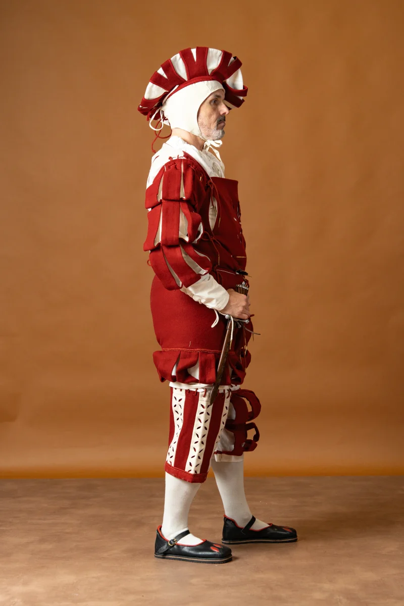 Broek Landsknecht, wolmix, rood en wit - Image 4