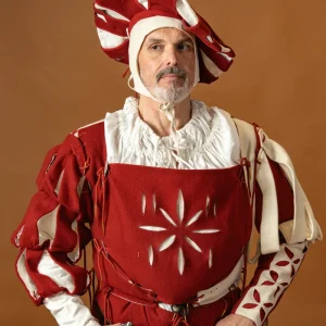 Landsknecht doublet Götz, wolmix, rood en wit