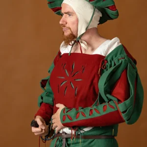 Landsknecht doublet Götz, wolmix, groen en rood