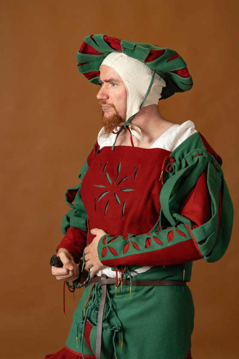 Landsknecht doublet Götz, wolmix, groen en rood - Image 2