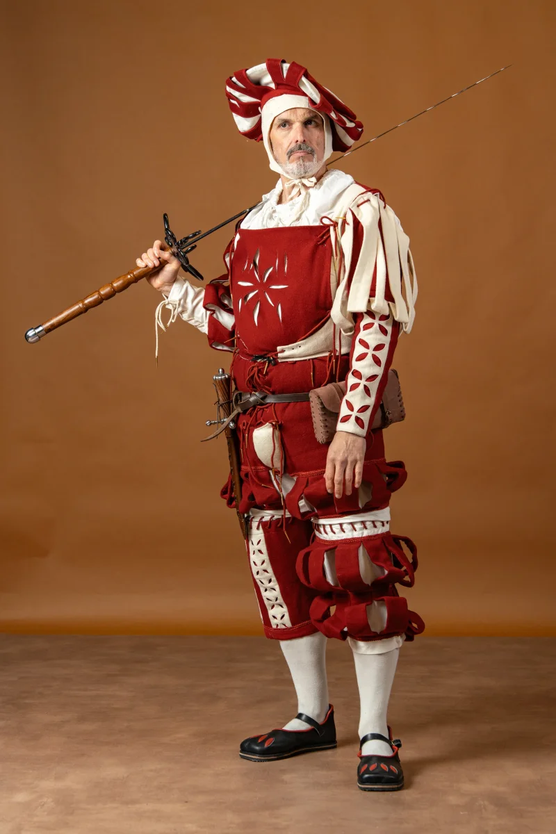 Broek Landsknecht, wolmix, rood en wit - Image 7