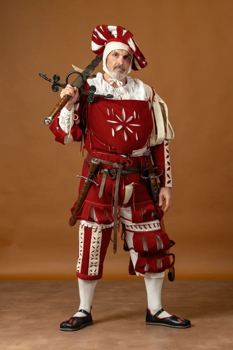 Landsknecht doublet Götz, wolmix, rood en wit - Image 4
