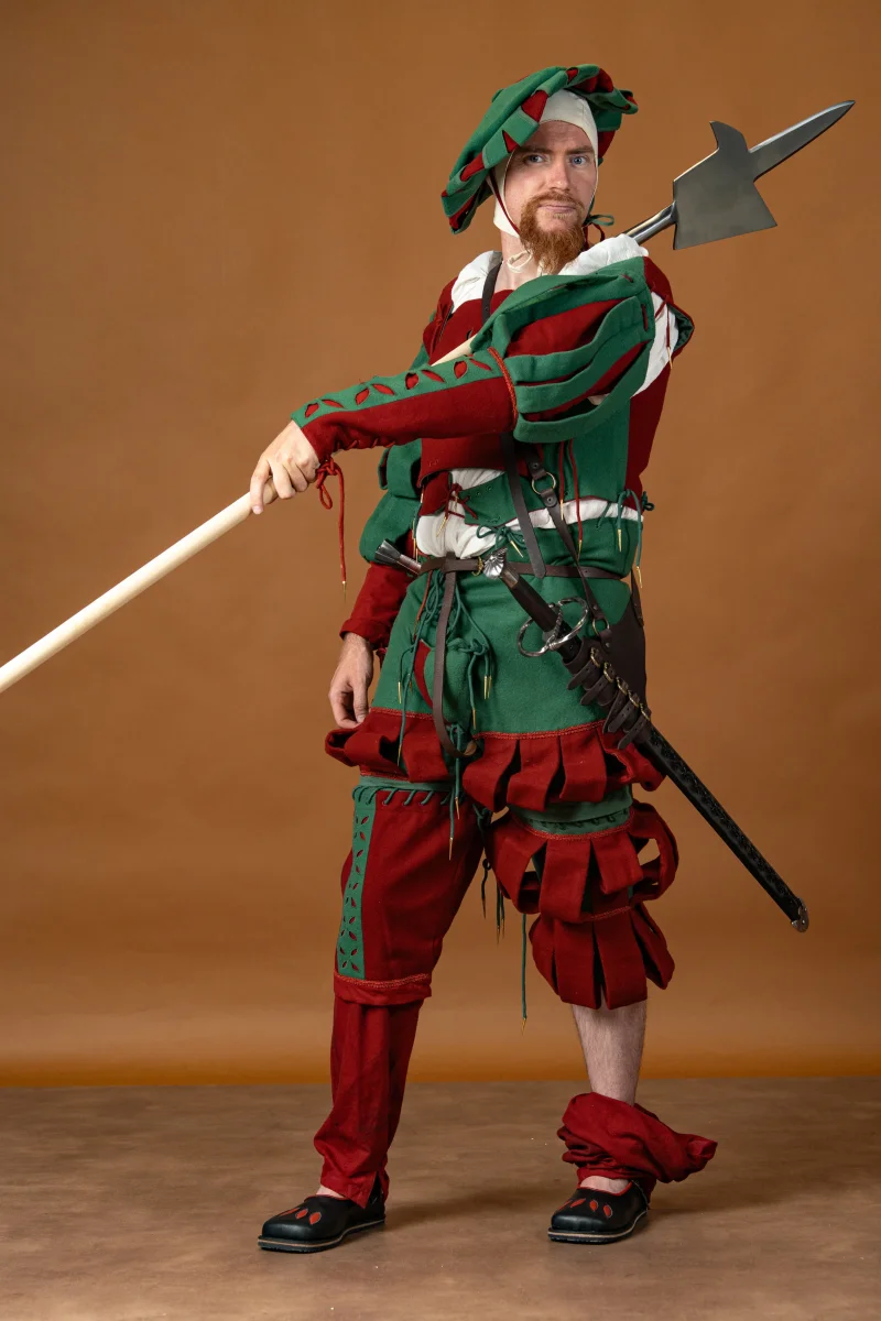 Landsknecht doublet Götz, wolmix, groen en rood - Image 7
