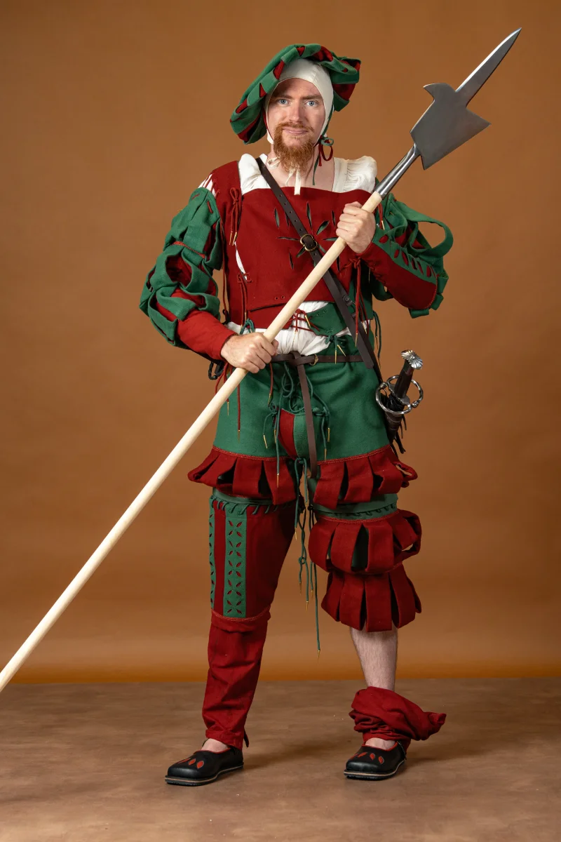 Landsknecht doublet Götz, wolmix, groen en rood - Image 8