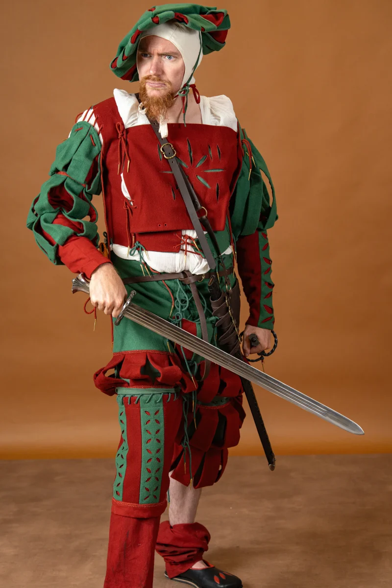 Landsknecht doublet Götz, wolmix, groen en rood - Image 3