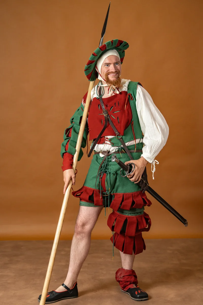 Landsknecht doublet Götz, wolmix, groen en rood - Image 9