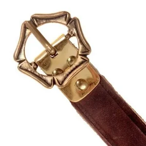 Middeleeuwse riem met vijfpasgesp, brons, bruin leer