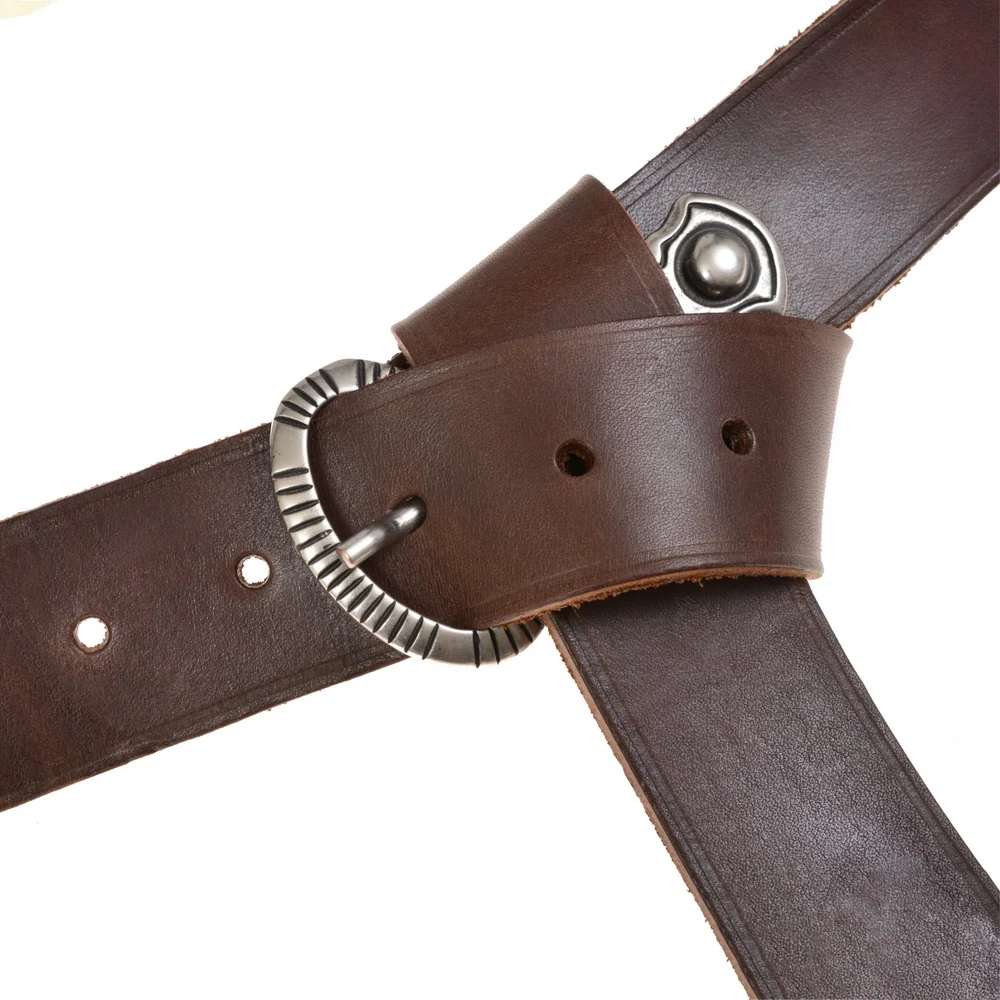 Alemannenriem met riemtong, 4 cm, zwart leer, verzilverd messing - Image 4