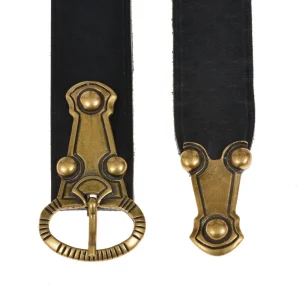 Alemannenriem met riemtong, 4 cm, zwart leer, messing