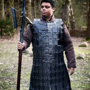 Leren brigandine lang, zwart