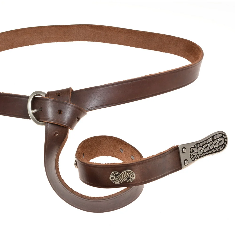 Merovingische riem met riemtong en beslag, zwart leer, verzilverd messing - Image 5