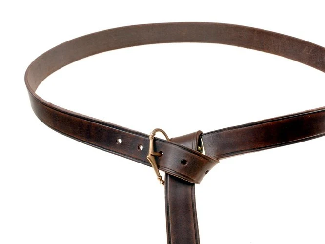 Middeleeuwse riem met opgeklonken bronzen gesp, zwart leer - Image 5