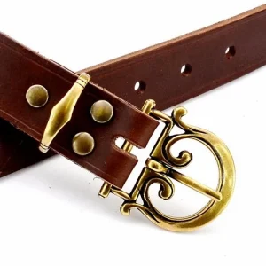 Klassieke Romeinse riem, 3 cm, zwart leer, verzilverd messing