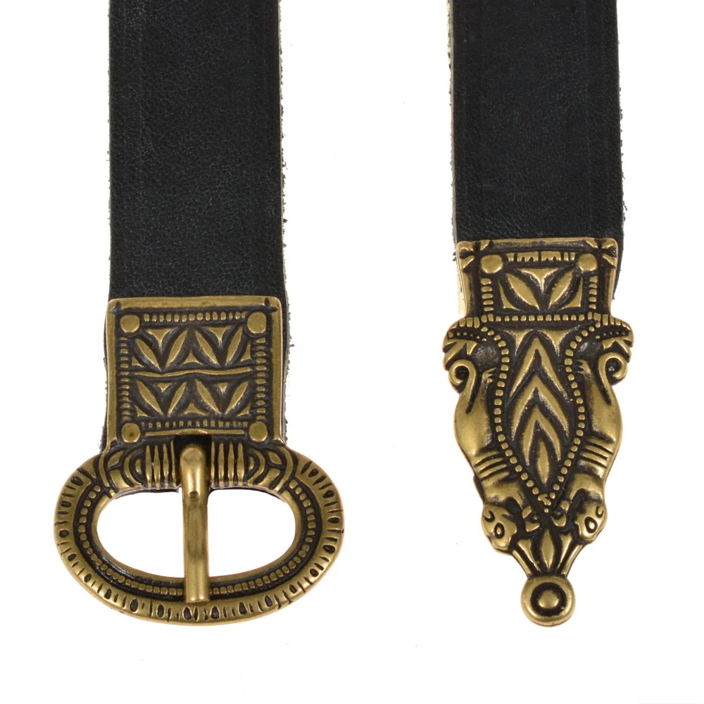 Laat-Romeinse riem met riemtong, bruin leer, messing - Image 3
