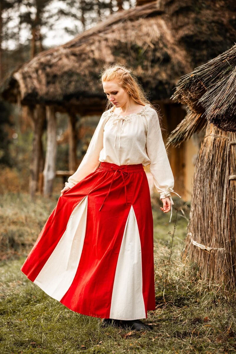 Rok Isabella, katoen-linnen, rood/naturel - Image 2
