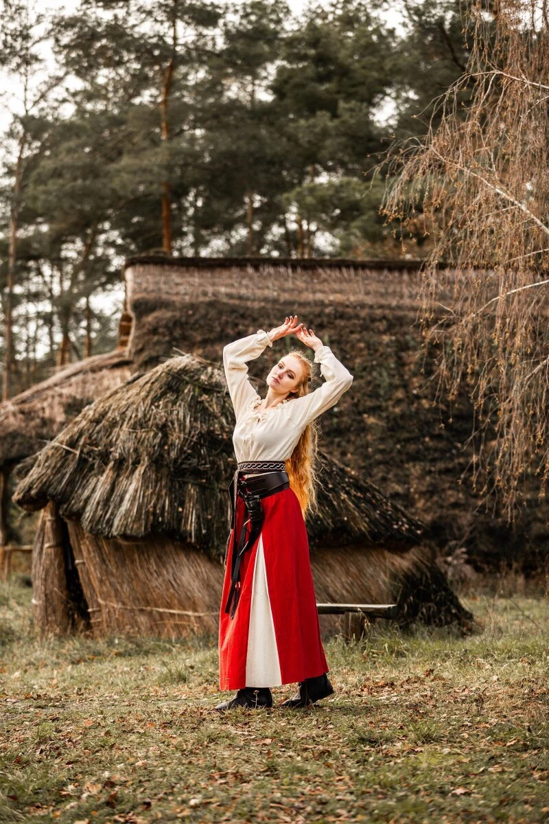 Rok Isabella, katoen-linnen, rood/naturel - Image 3