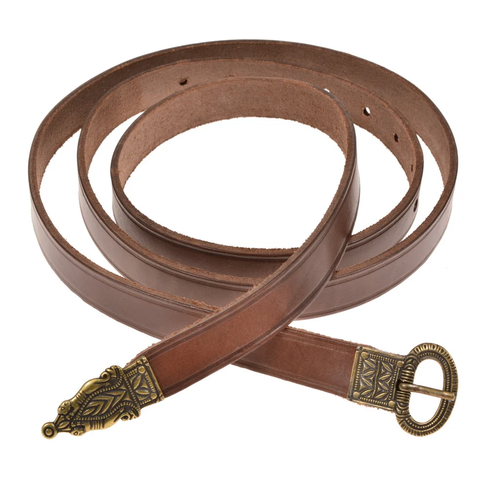 Laat-Romeinse riem met riemtong, zwart leer, messing - Image 4