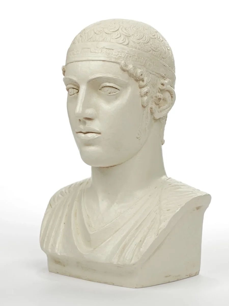 Buste wagenrenner van Delphi, Griekse replica, Alabastergips - Image 2